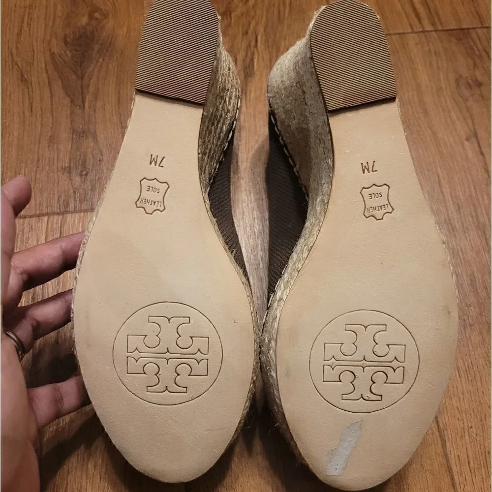 Tory Burch Canvas Espadrilles Wedge Brown Size 7 New